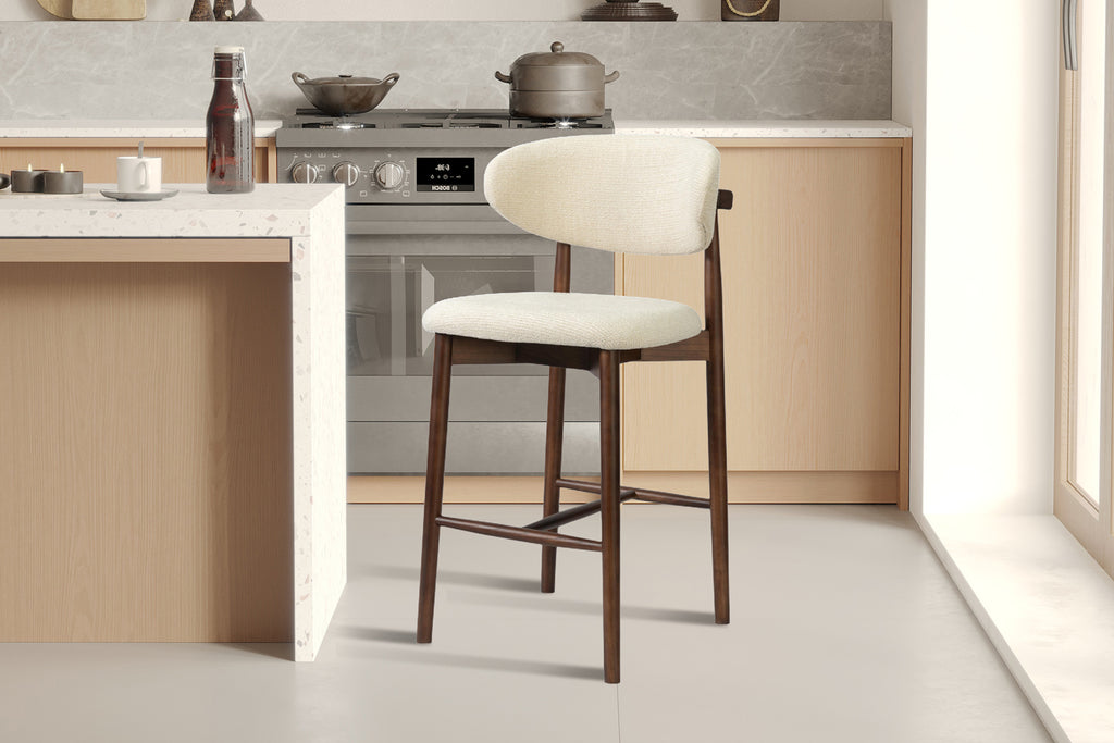 Chaise de comptoir Clara Frêne Noyer – Beige