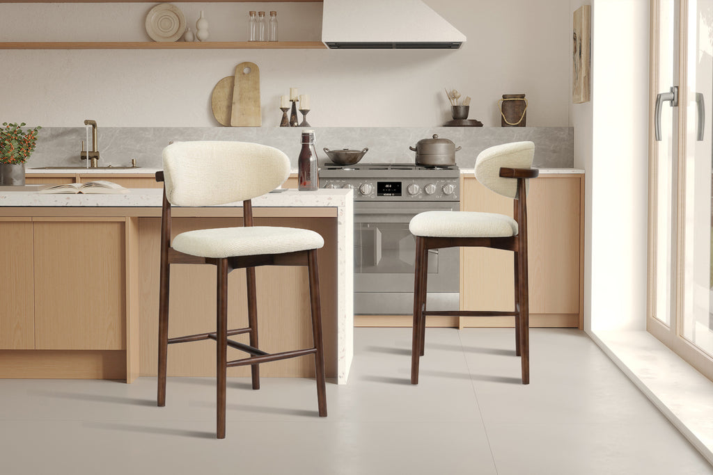 Chaise de comptoir Clara Frêne Noyer – Beige
