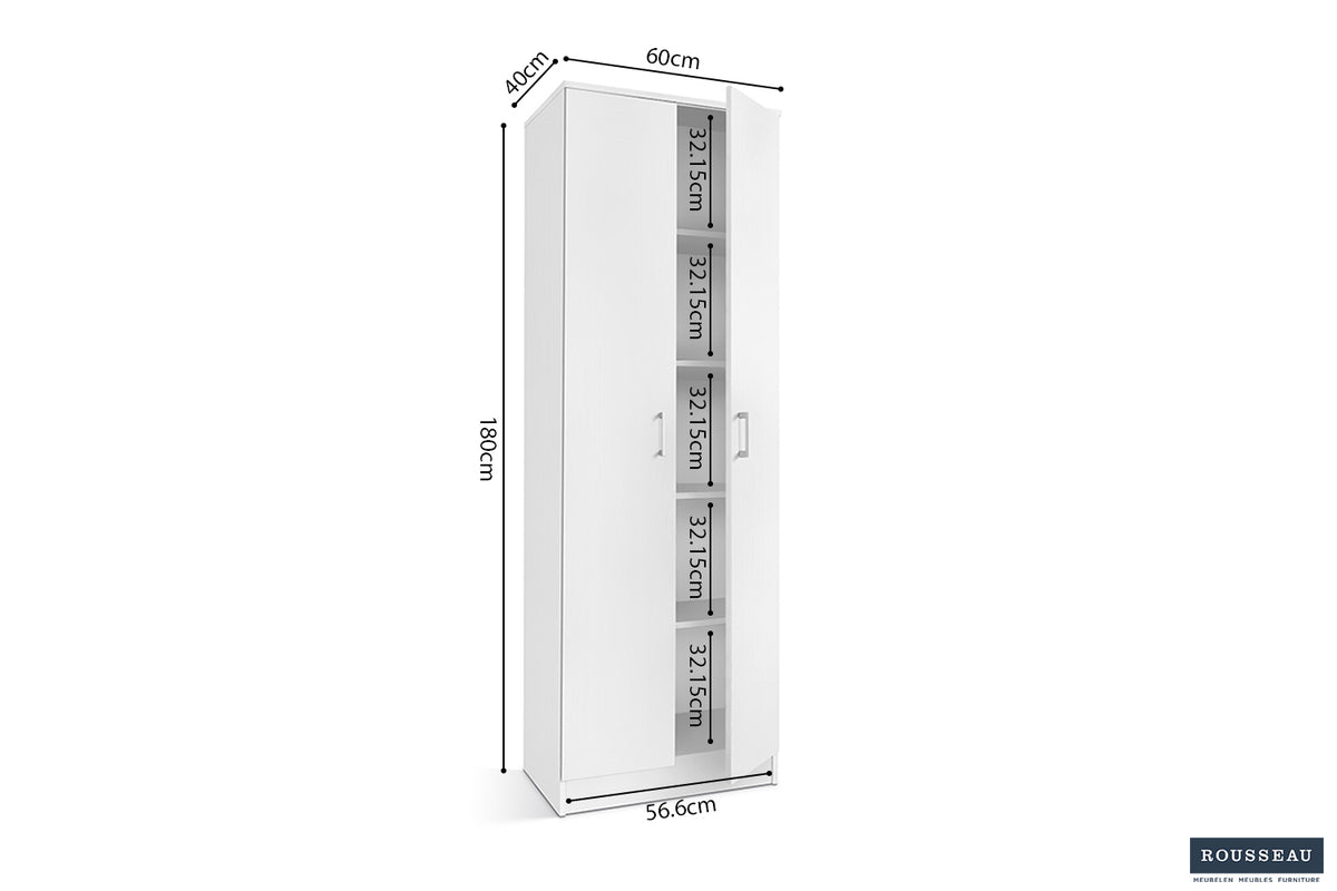 Armoire de rangement Ray 2 portes et 4 étagères Blanc