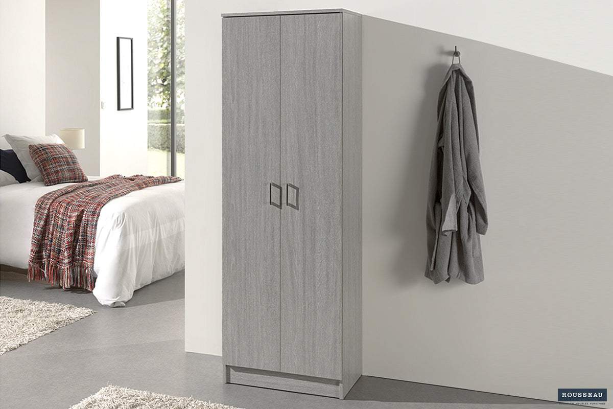 Armoire de rangement Ray 2 portes et 4 étagères Chêne gris