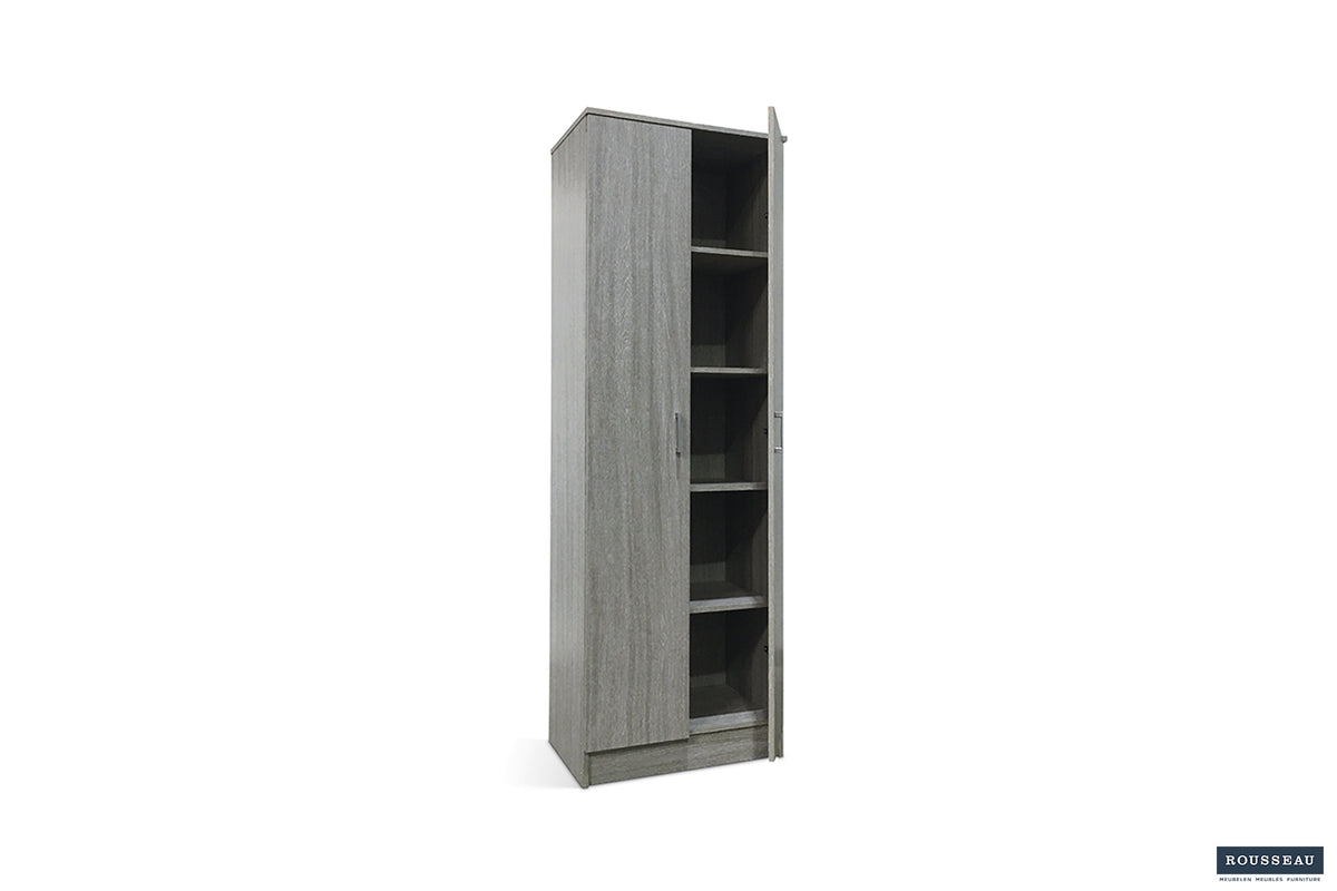 Armoire de rangement Ray 2 portes et 4 étagères Chêne gris