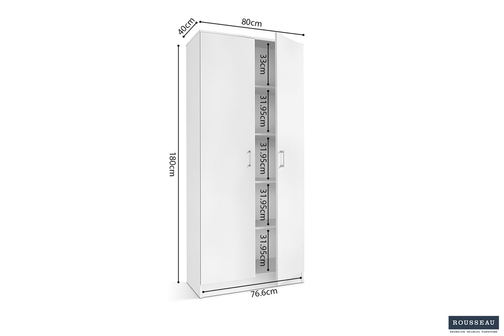 Armoire de rangement Ray 2 portes et 4 étagères Blanc