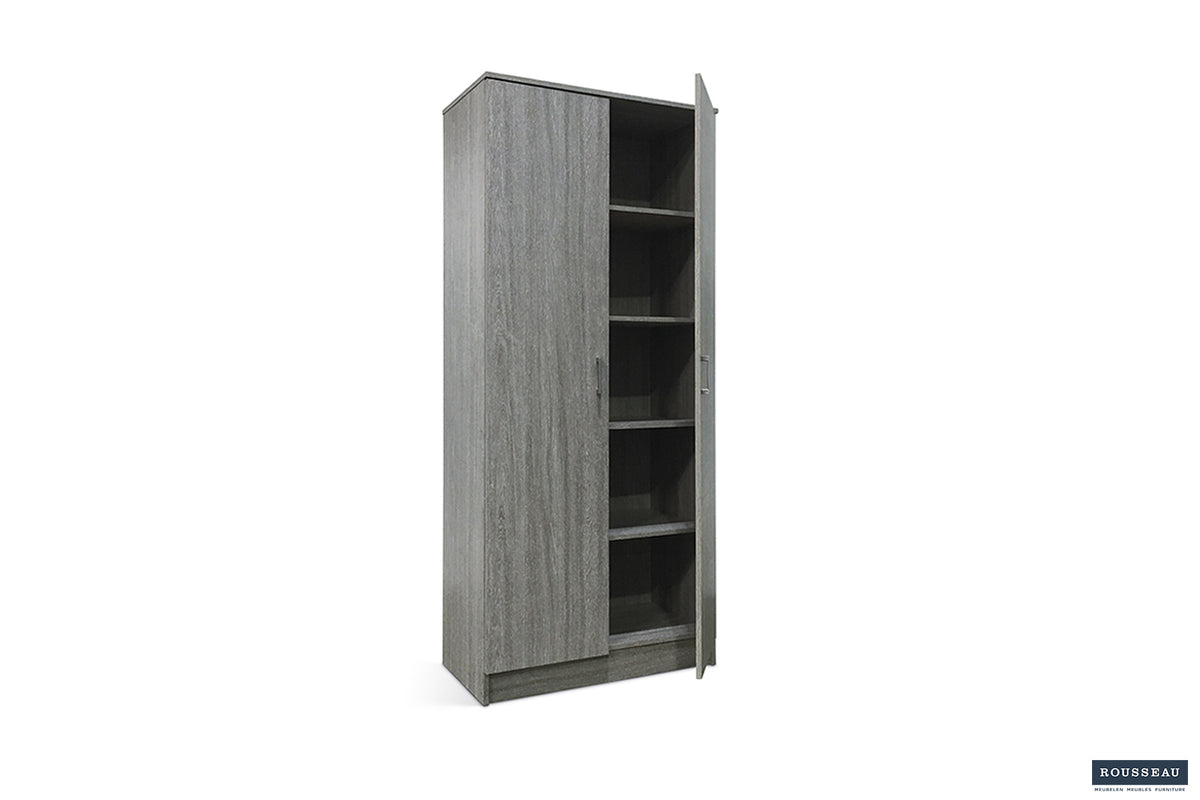 Armoire de rangement Ray 2 portes et 4 étagères Chêne gris