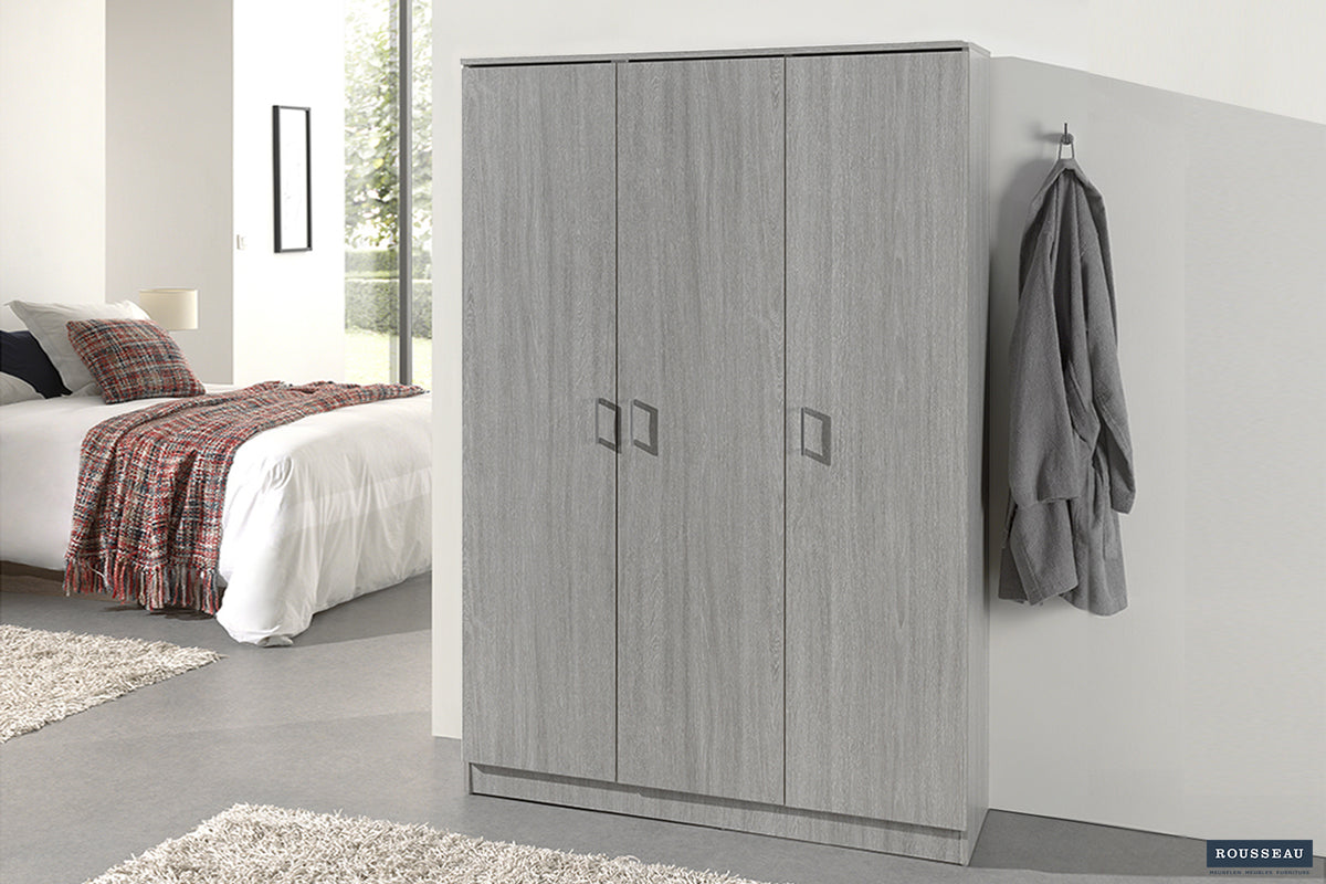 Armoire de rangement Ray 3 portes et 4 étagères Chêne gris