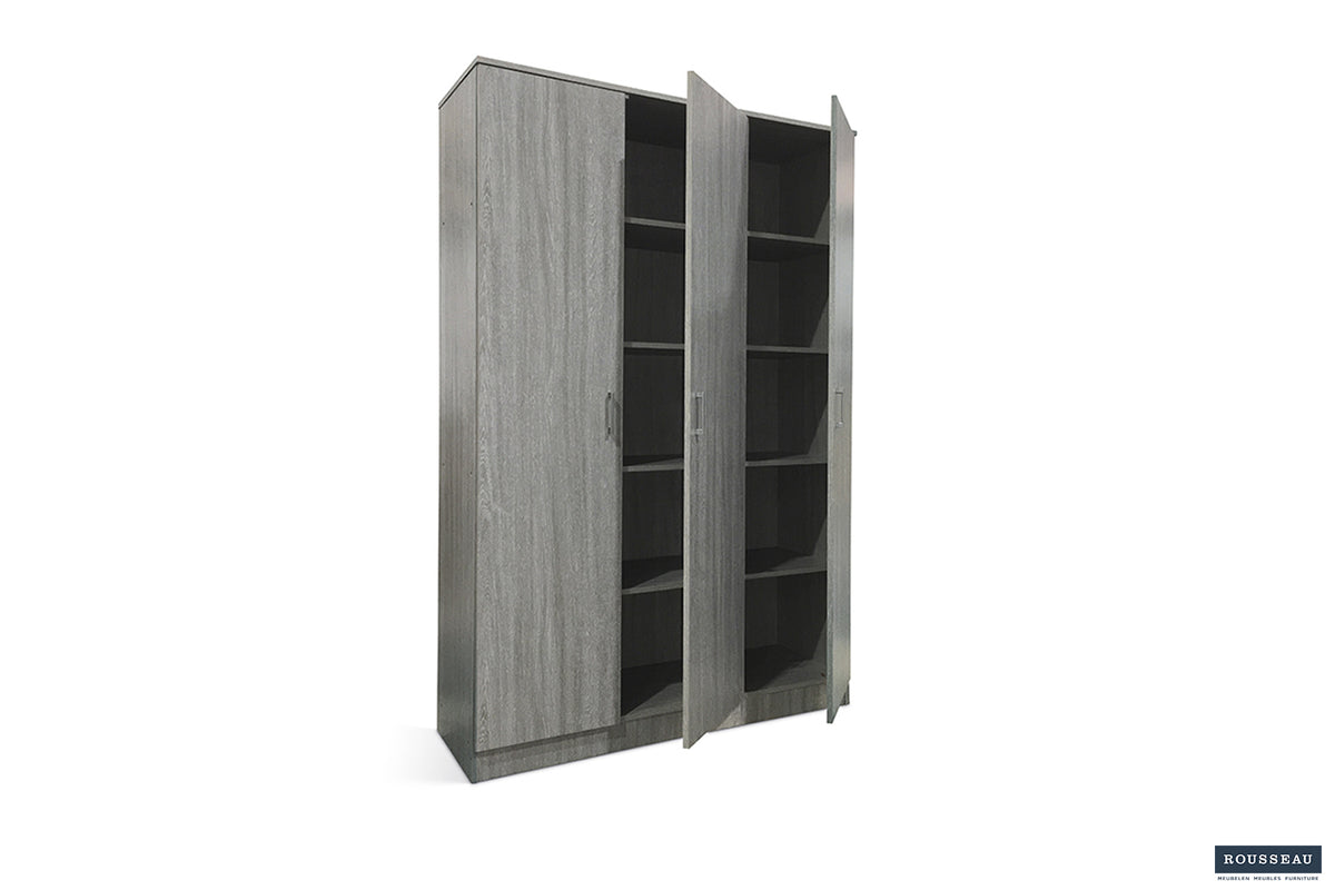Armoire de rangement Ray 3 portes et 4 étagères Chêne gris