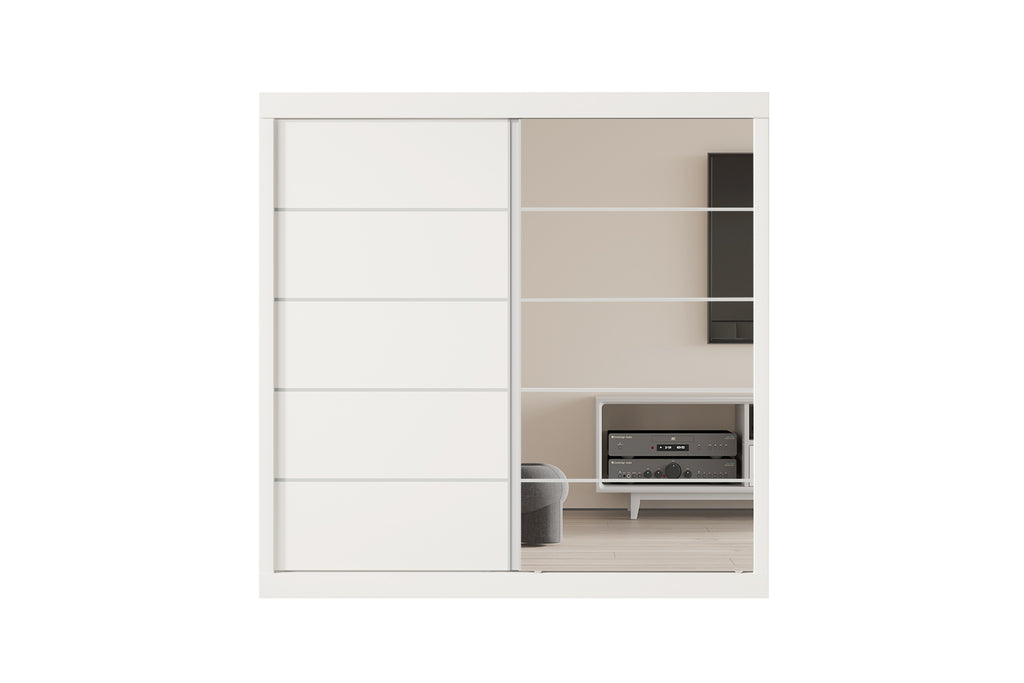Armoire Mike 2 Porte Coulissante, 1 Porte Miroir Blanc