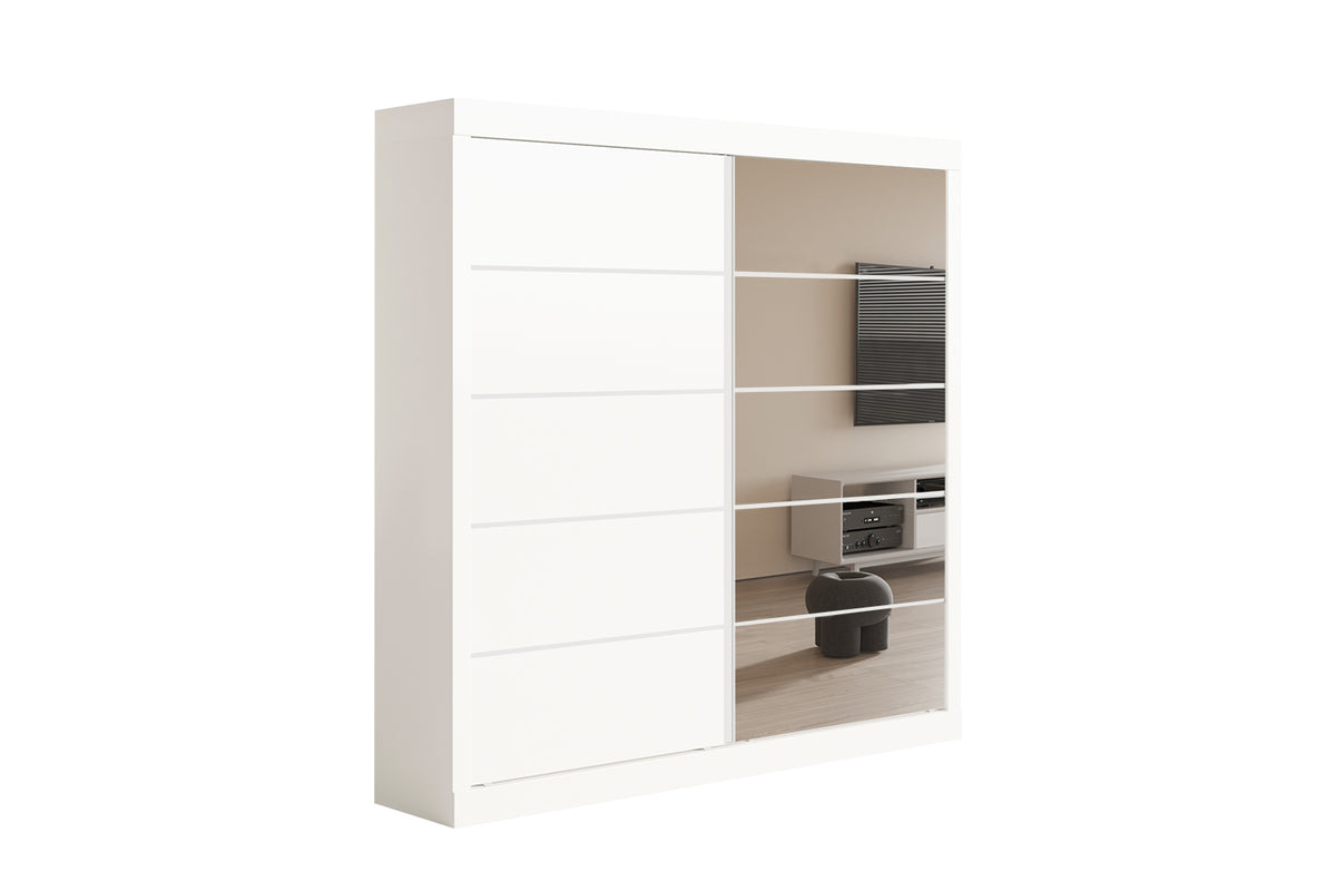 Armoire Mike 2 Porte Coulissante, 1 Porte Miroir Blanc