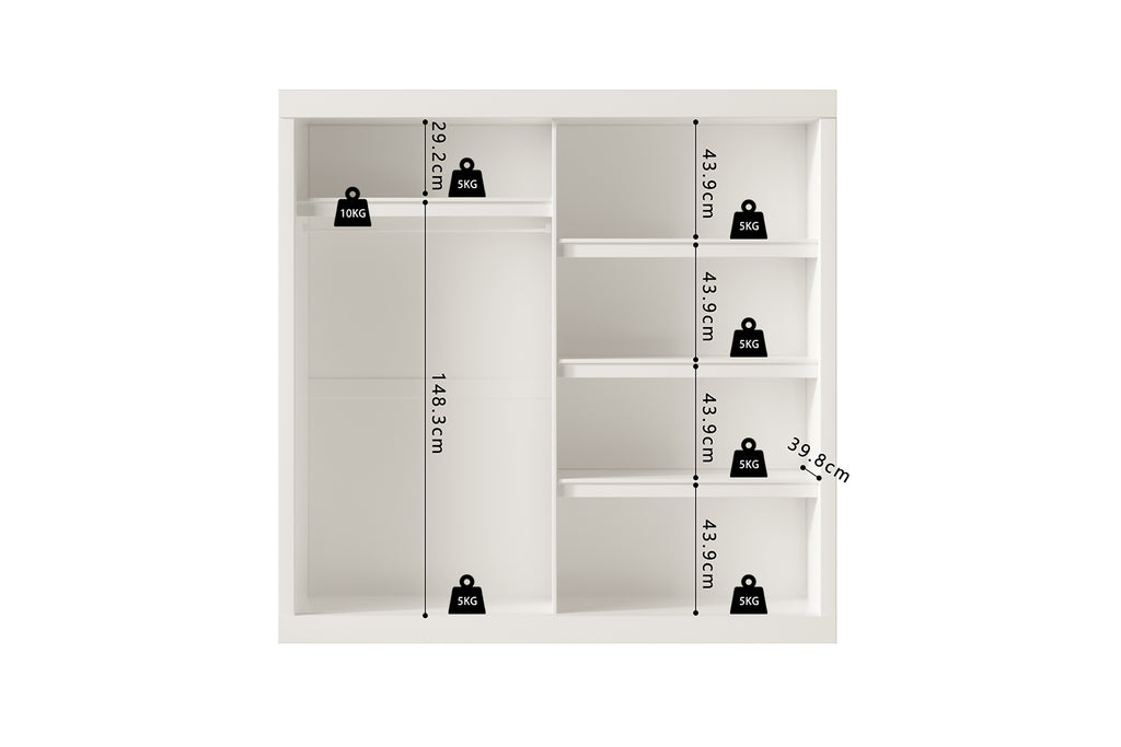 Armoire Mike 2 Porte Coulissante, 1 Porte Miroir Blanc