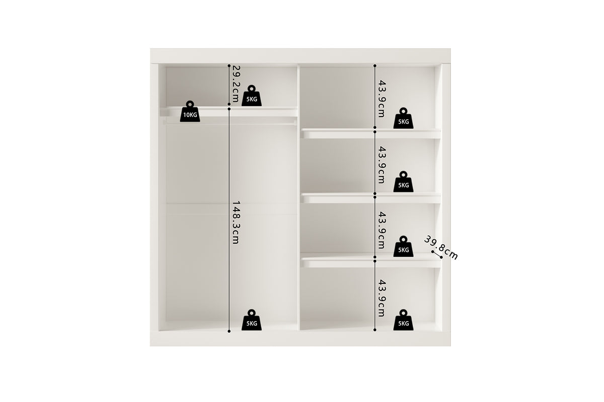Armoire Mike 2 Porte Coulissante, 1 Porte Miroir Blanc