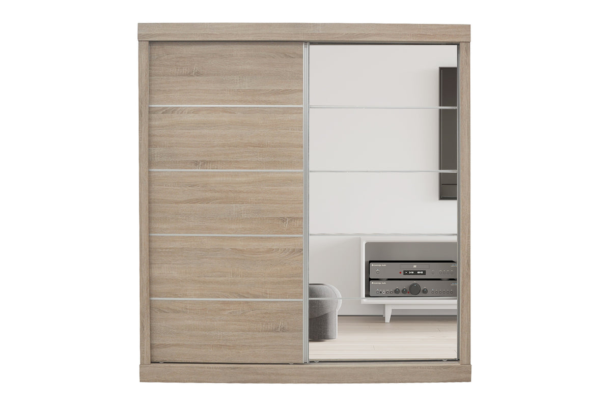 Armoire Mike 2 Porte Coulissante, 1 Porte Miroir Sonoma