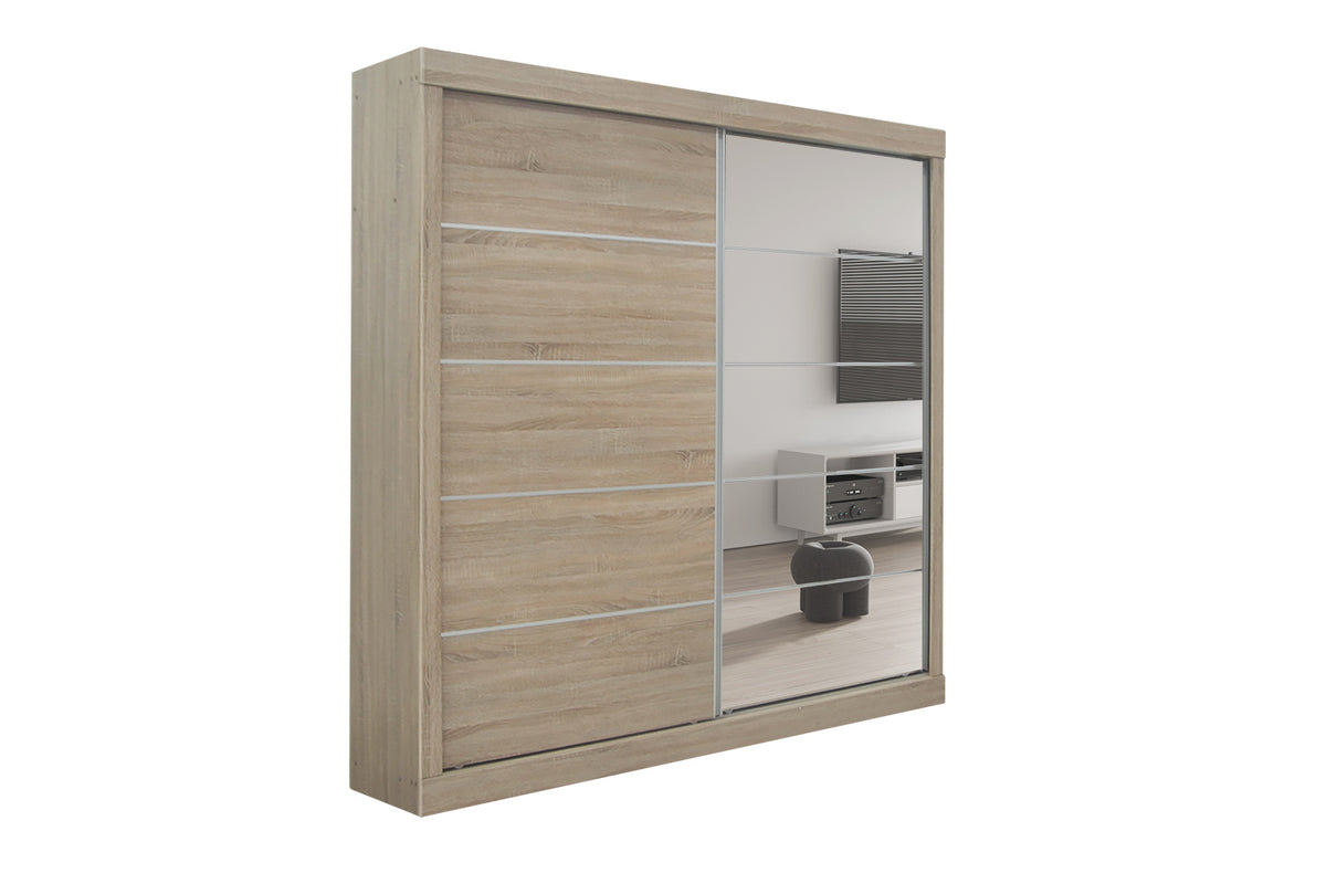 Armoire Mike 2 Porte Coulissante, 1 Porte Miroir Sonoma