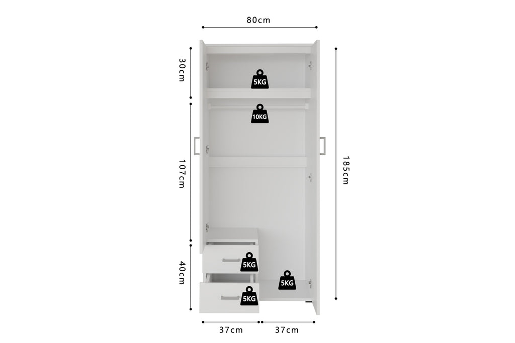 Armoire Marc 2 portes avec miroir Blanc