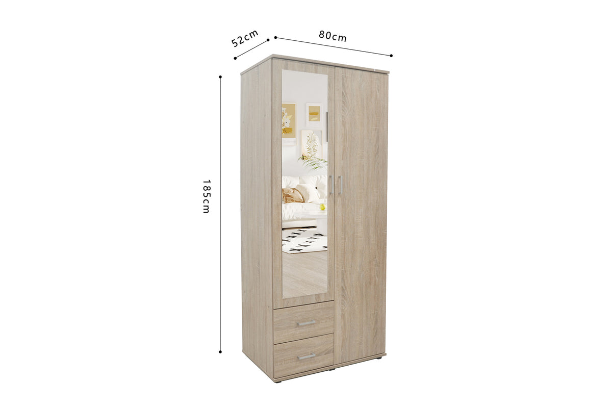 Armoire Marc 2 portes avec miroir Sonoma