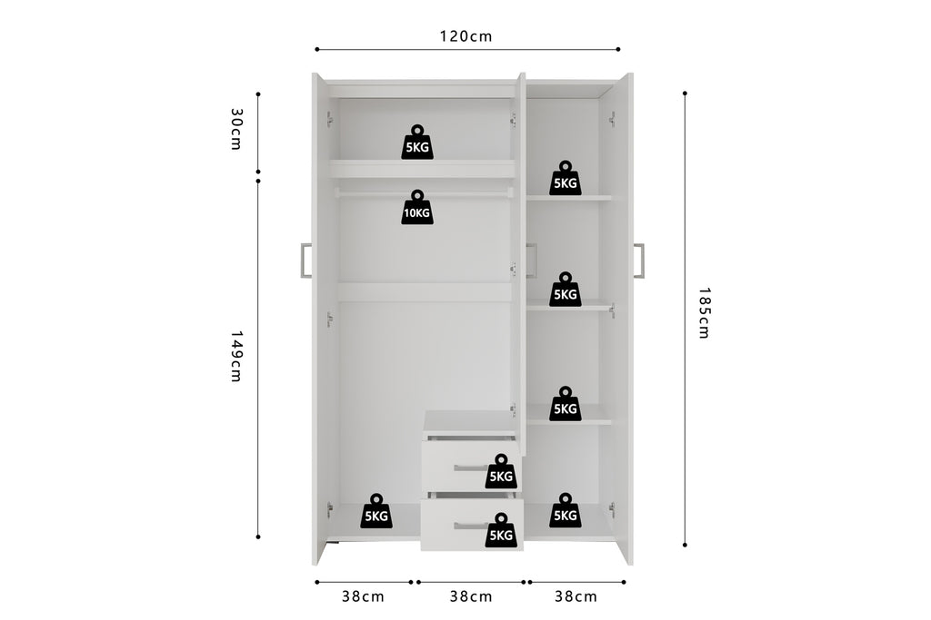 Armoire Marc 3 portes avec miroir Blanc