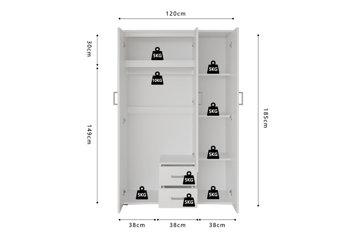 Armoire Marc 3 portes avec miroir Blanc