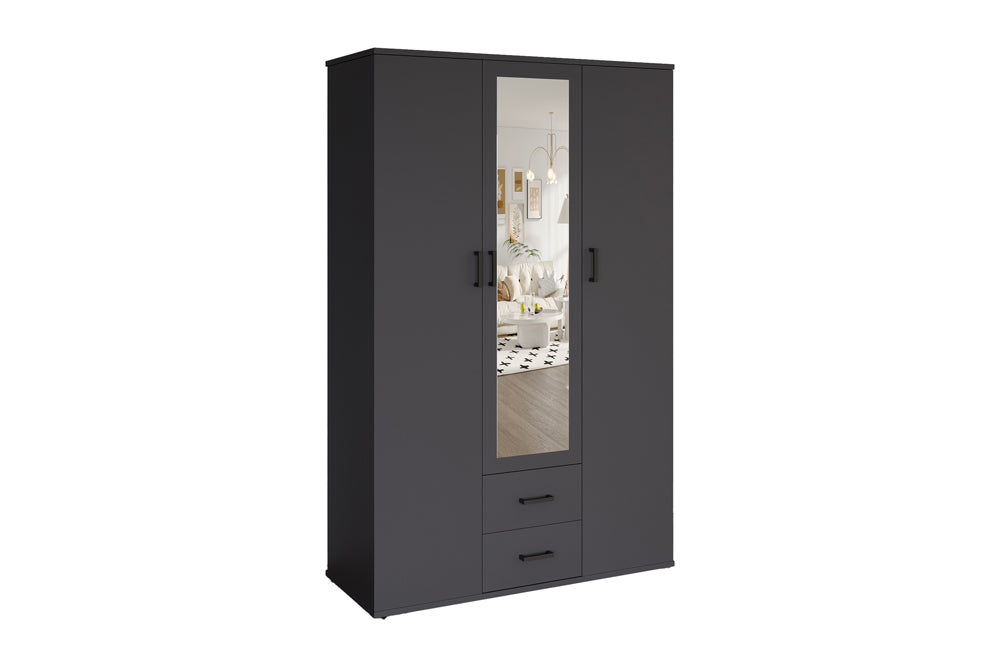 Armoire Marc 3 portes avec miroir Gris foncé