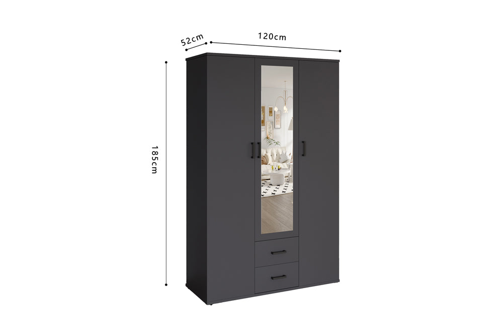 Armoire Marc 3 portes avec miroir Gris foncé