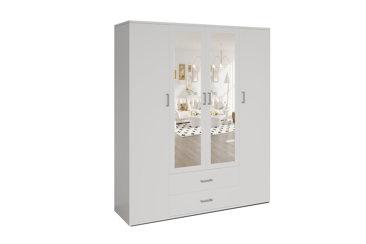 Armoire Marc 4 portes avec 2 miroirs Blanc