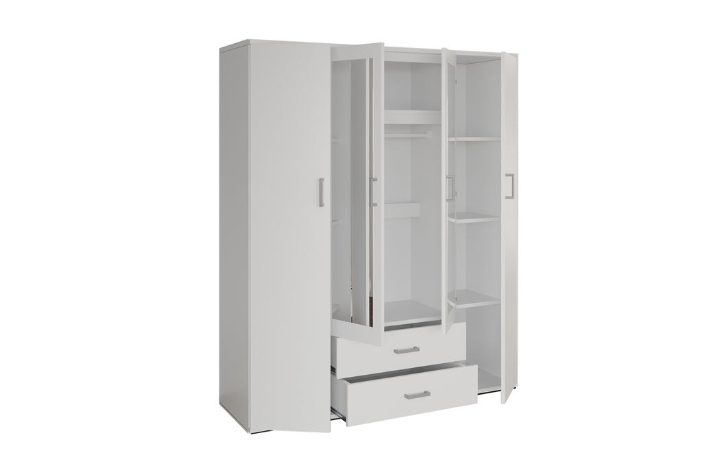Armoire Marc 4 portes avec 2 miroirs Blanc