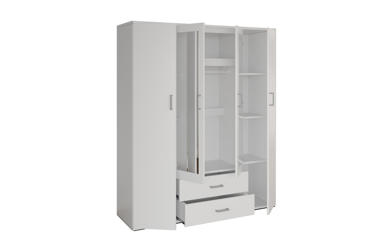 Armoire Marc 4 portes avec 2 miroirs Blanc
