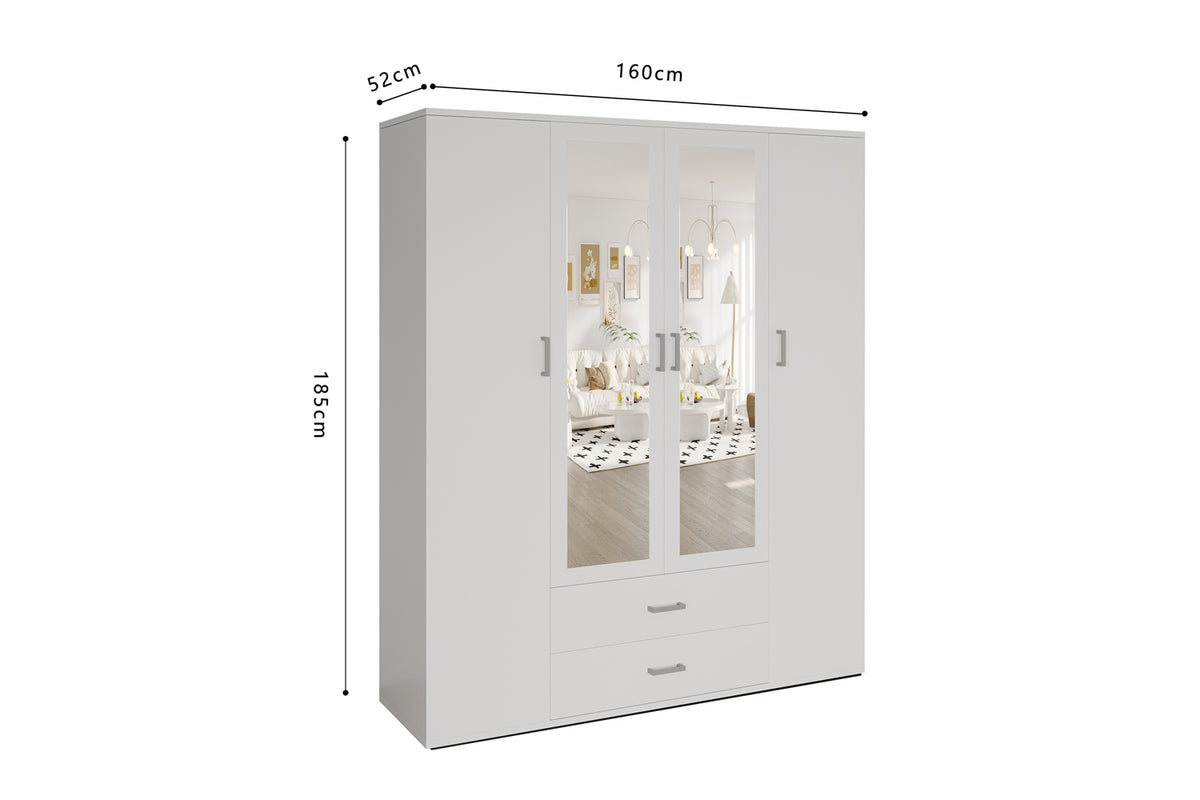Armoire Marc 4 portes avec 2 miroirs Blanc