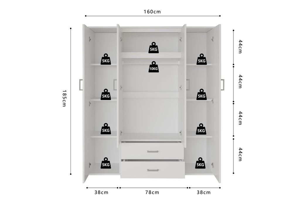 Armoire Marc 4 portes avec 2 miroirs Blanc