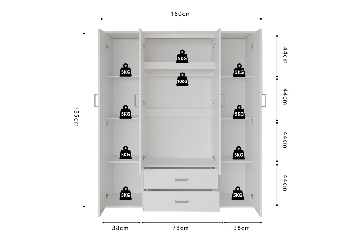 Armoire Marc 4 portes avec 2 miroirs Blanc