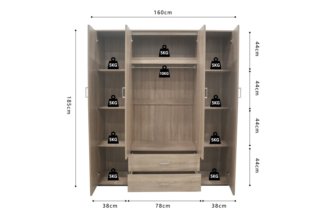 Armoire Marc 4 portes avec 2 miroirs Sonoma