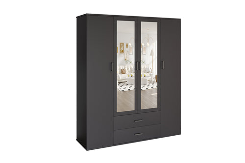 Armoire Marc 4 portes avec 2 miroirs Gris foncé