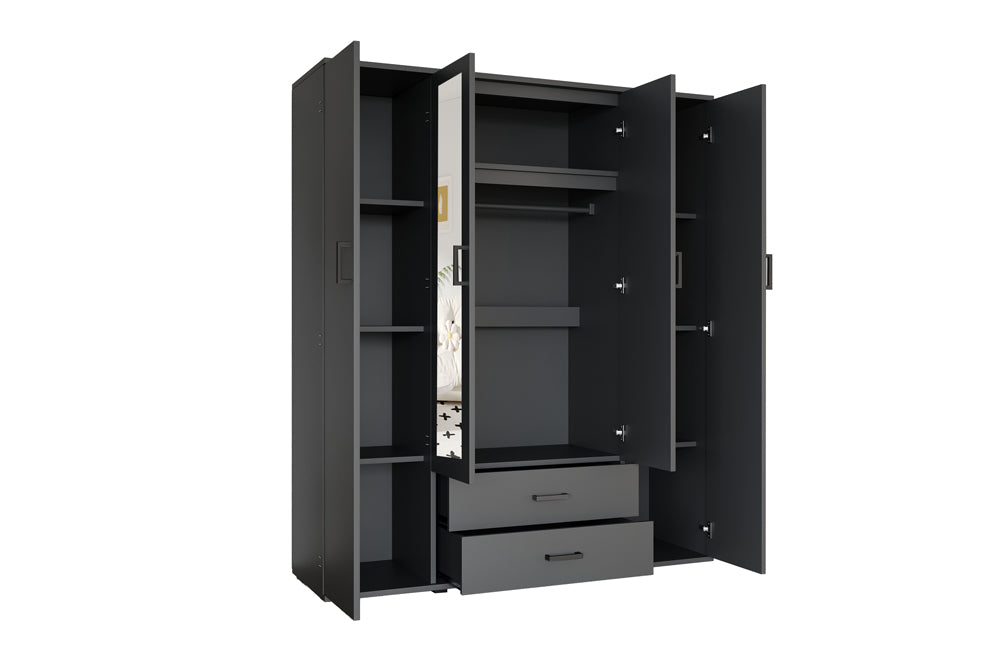 Armoire Marc 4 portes avec 2 miroirs Gris foncé