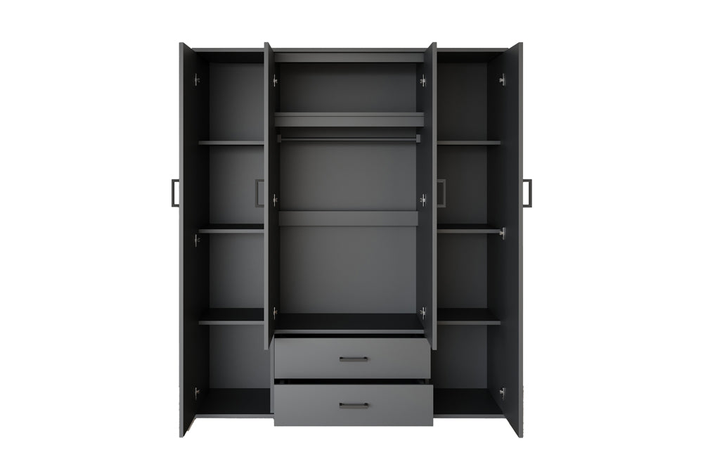 Armoire Marc 4 portes avec 2 miroirs Gris foncé