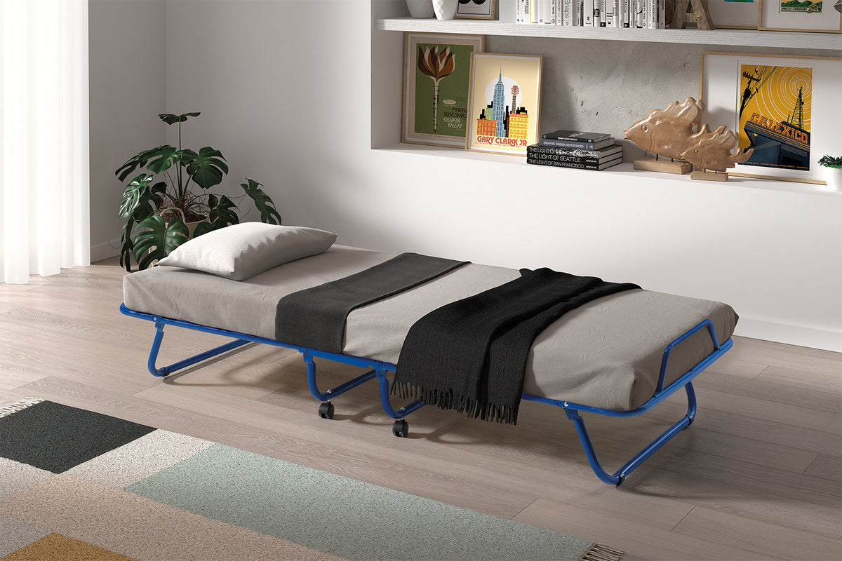 Lit pliable Safari 80x190 cm métal bleu