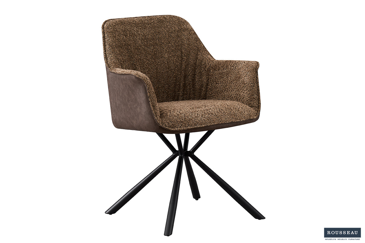 Chaise Lucie Bouclé Sable Dos similicuir Brun
