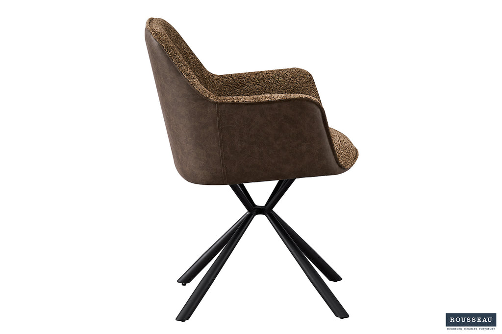 Chaise Lucie Bouclé Sable Dos similicuir Brun