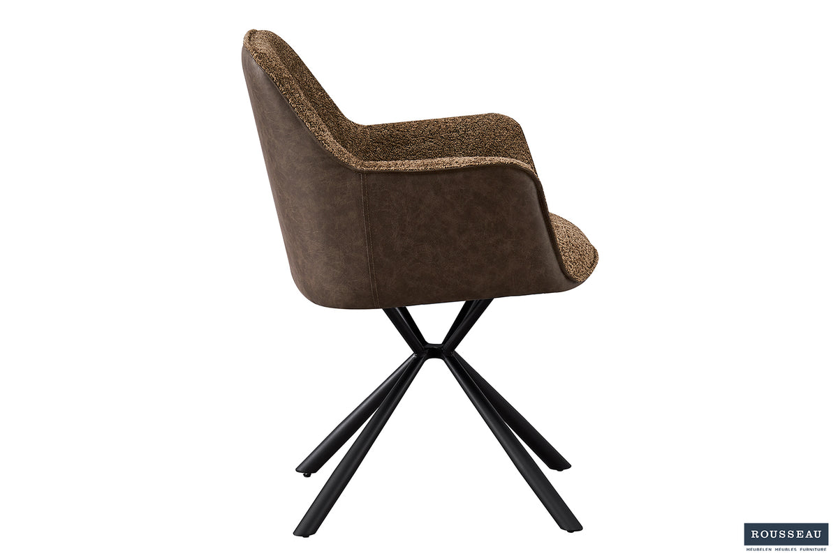 Chaise Lucie Bouclé Sable Dos similicuir Brun