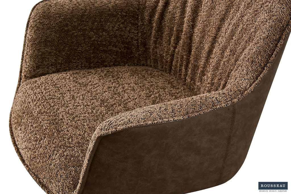 Chaise Lucie Bouclé Sable Dos similicuir Brun