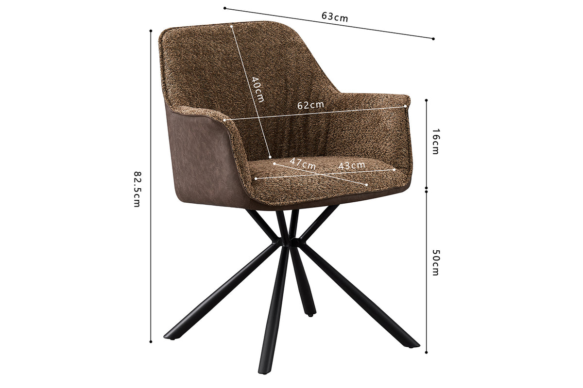 Chaise Lucie Bouclé Sable Dos similicuir Brun