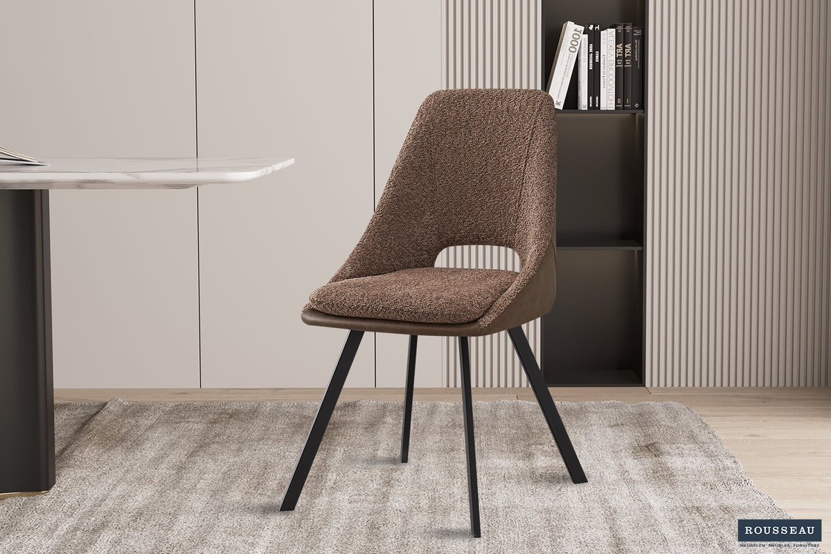 Chaise Filou Bouclé Sable Dos similicuir Brun