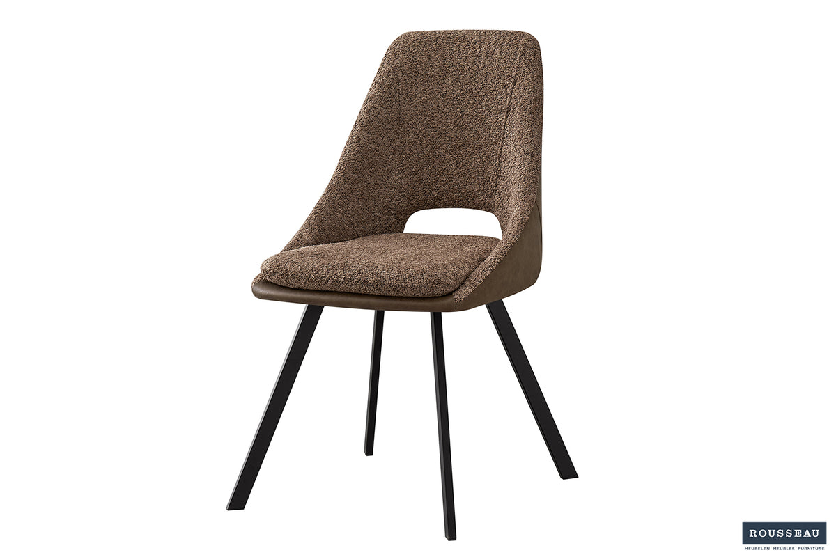 Chaise Filou Bouclé Sable Dos similicuir Brun