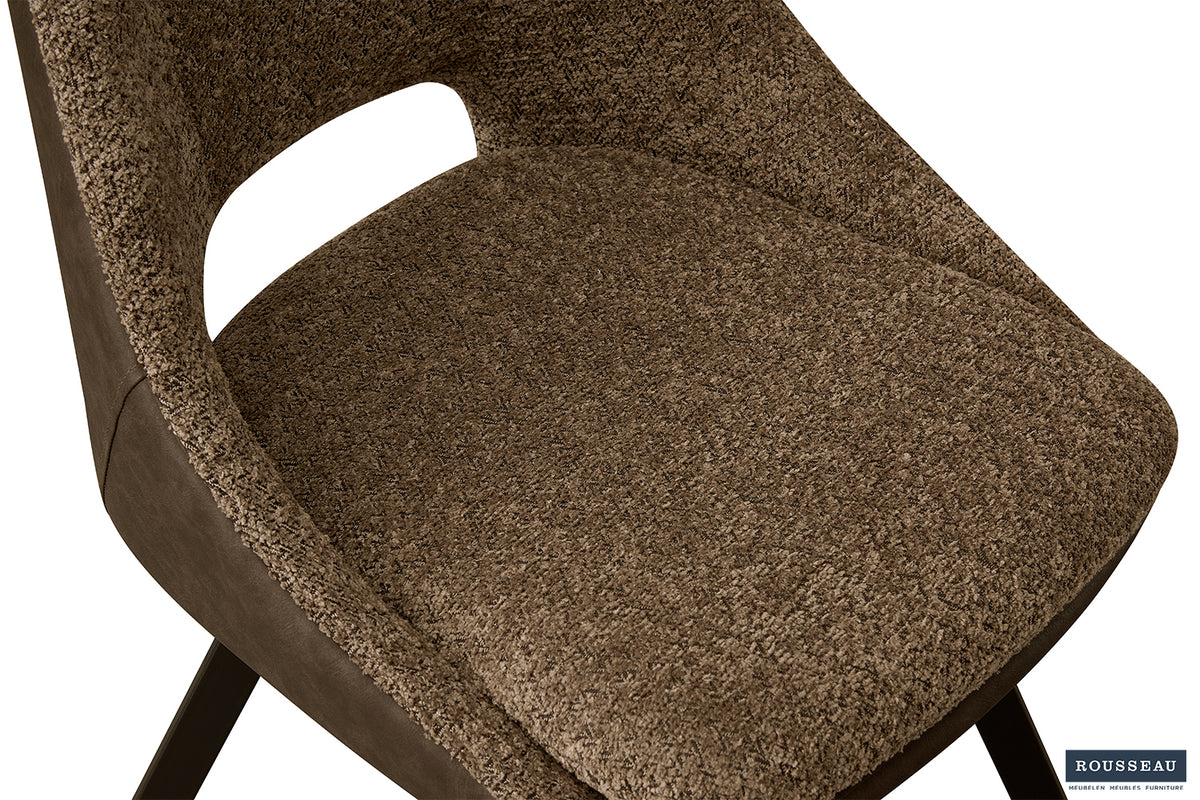 Chaise Filou Bouclé Sable Dos similicuir Brun