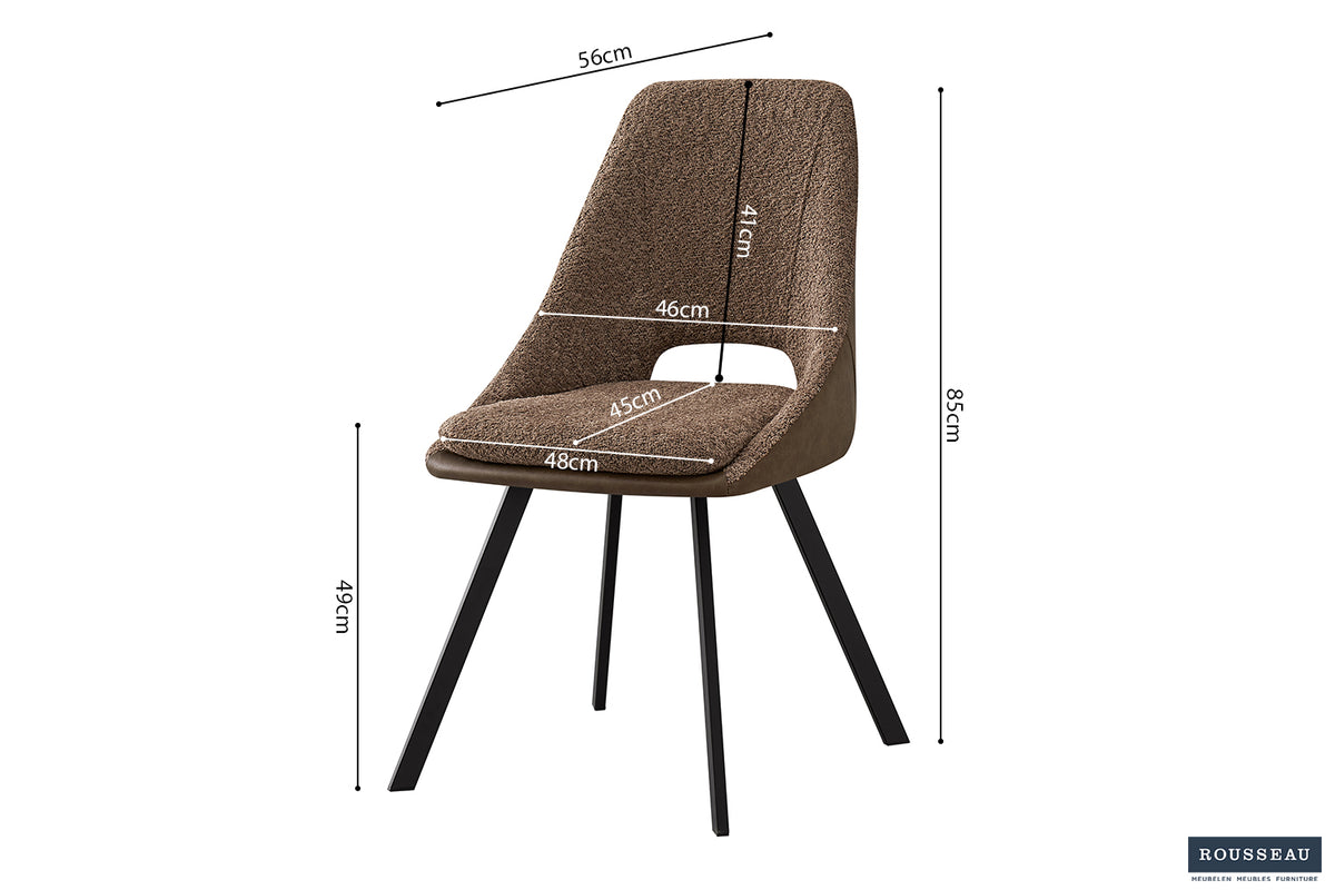 Chaise Filou Bouclé Sable Dos similicuir Brun