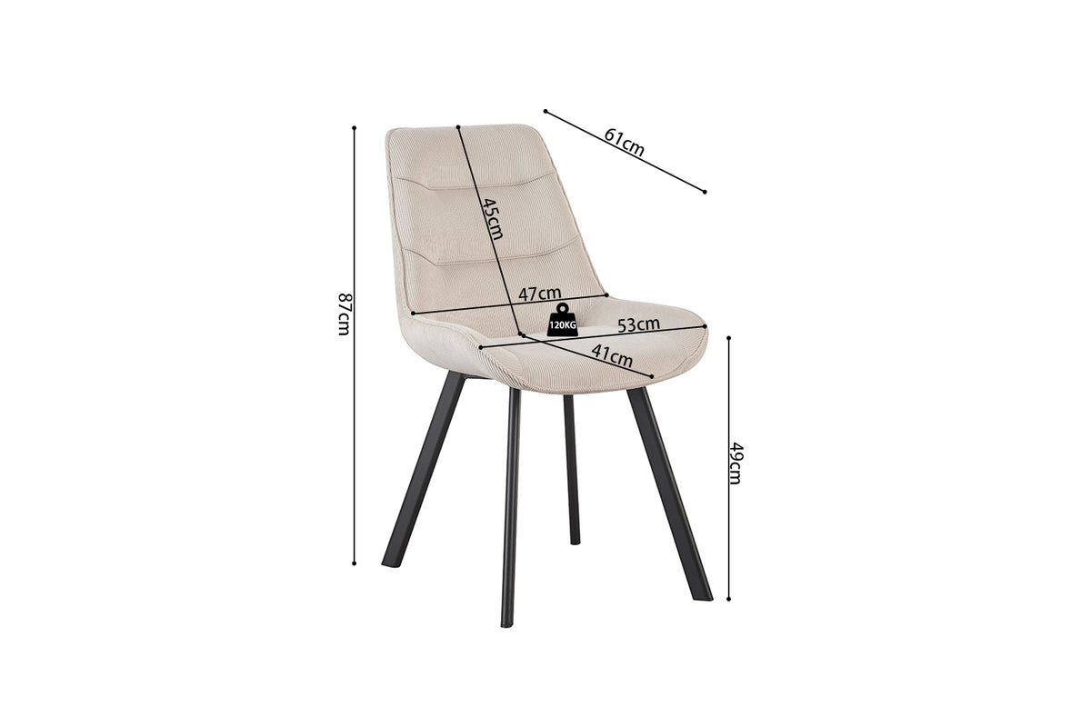 Chaise Amelie velours côtelé Sable