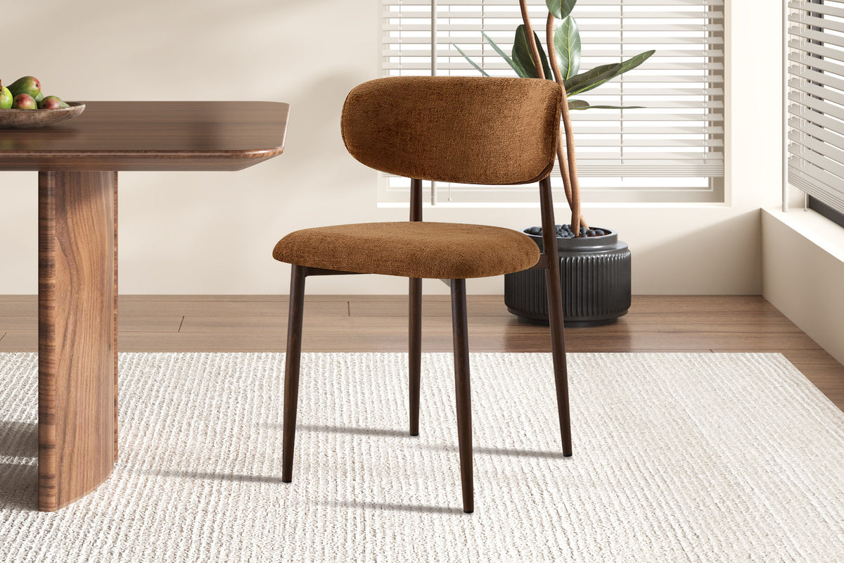 Chaise Nono Noyer – Tissu Lech Milky-20 Marron Clair - vue 3