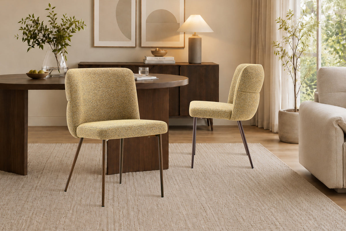 Chaise Alix Tissu WZ Coffee-4 Jaune – Pied Noyer - vue 3