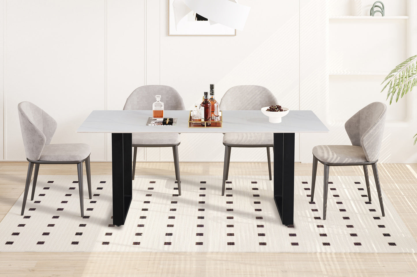 Table à manger Poseidon 180cm Pierre brillante rectangulaire blanc