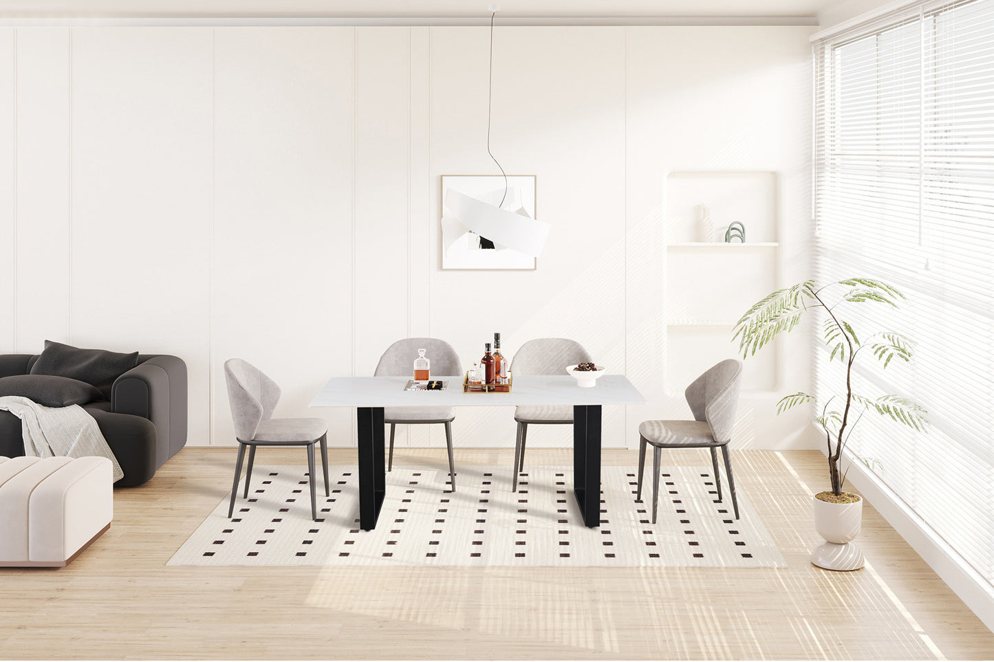 Table à manger Poseidon 180cm Pierre brillante rectangulaire blanc