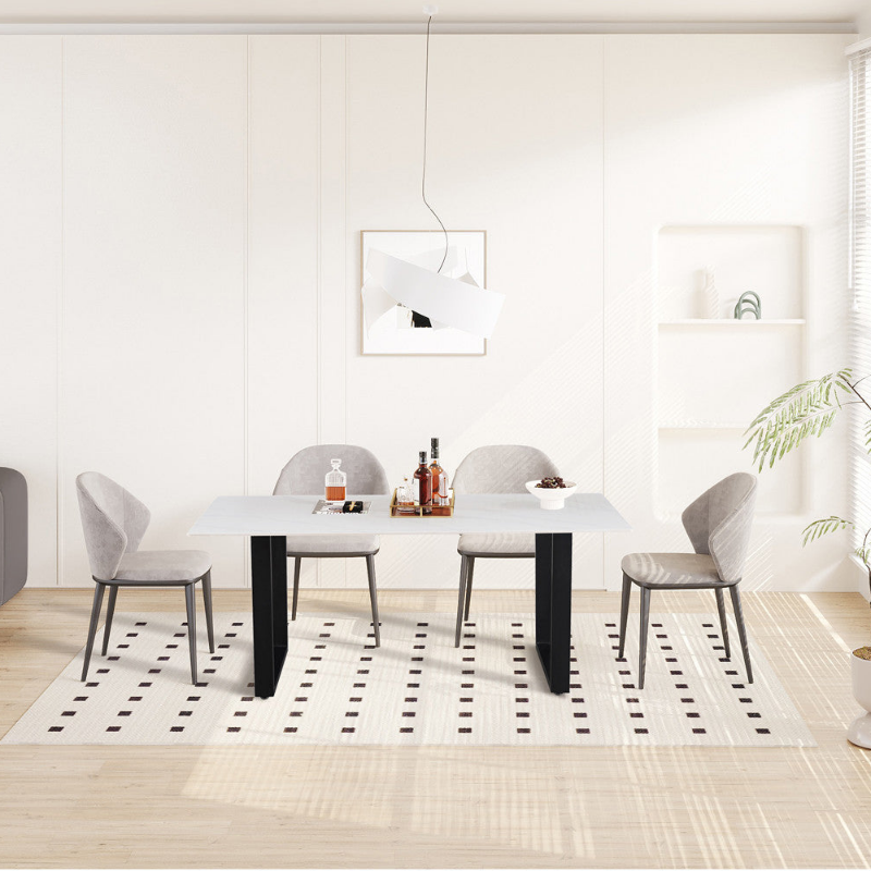 Table à manger Poseidon 180cm Pierre brillante rectangulaire blanc