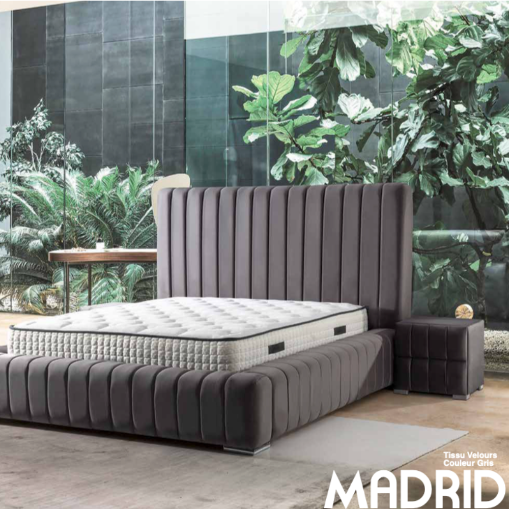 Lit coffre Madrid velours gris