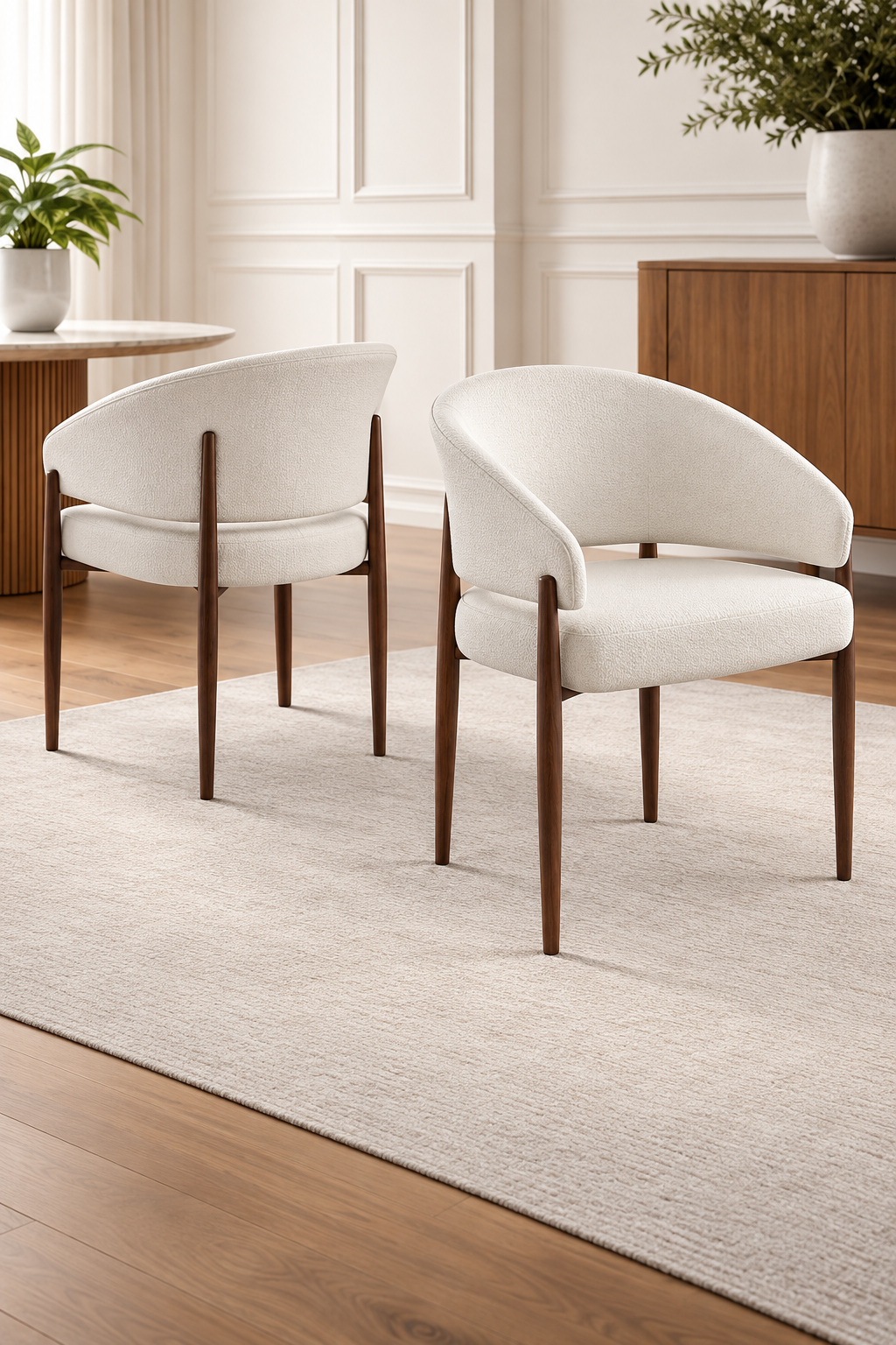 Chaise Charly en velours beige avec ressorts – Pied finition noyer