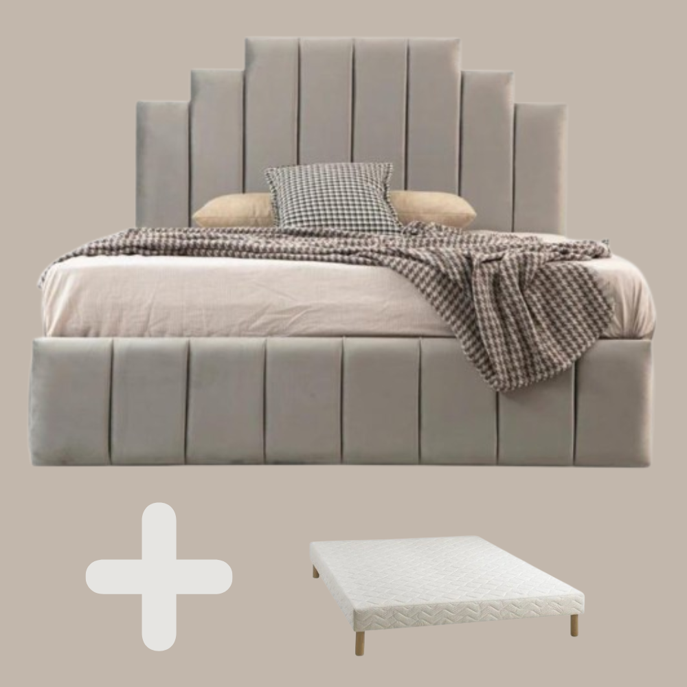Cadre de Lit velours Gris Natura + Sommier tapissier